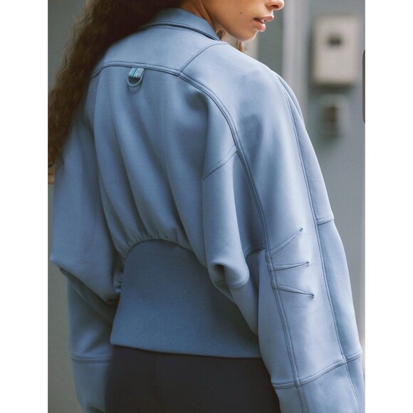 NWT Free People FP Movement Off To The Races Bomber Jacket Zip Up Skyline Blue M - Picture 2 of 8